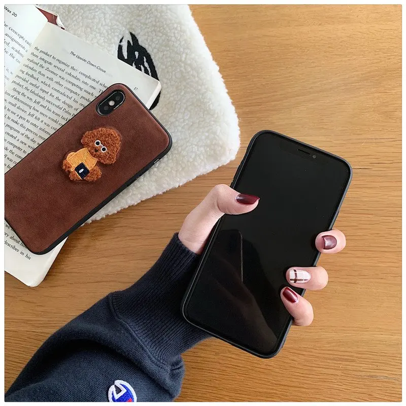 iphone 6 cardholder cases Plush Embroidery Cartoon Dog Phone Case For iphone XS Max XR X 8 7 Plus Case Cute Soft Back Cover For iPhone 12 11 Pro Max Case best iphone 8 case