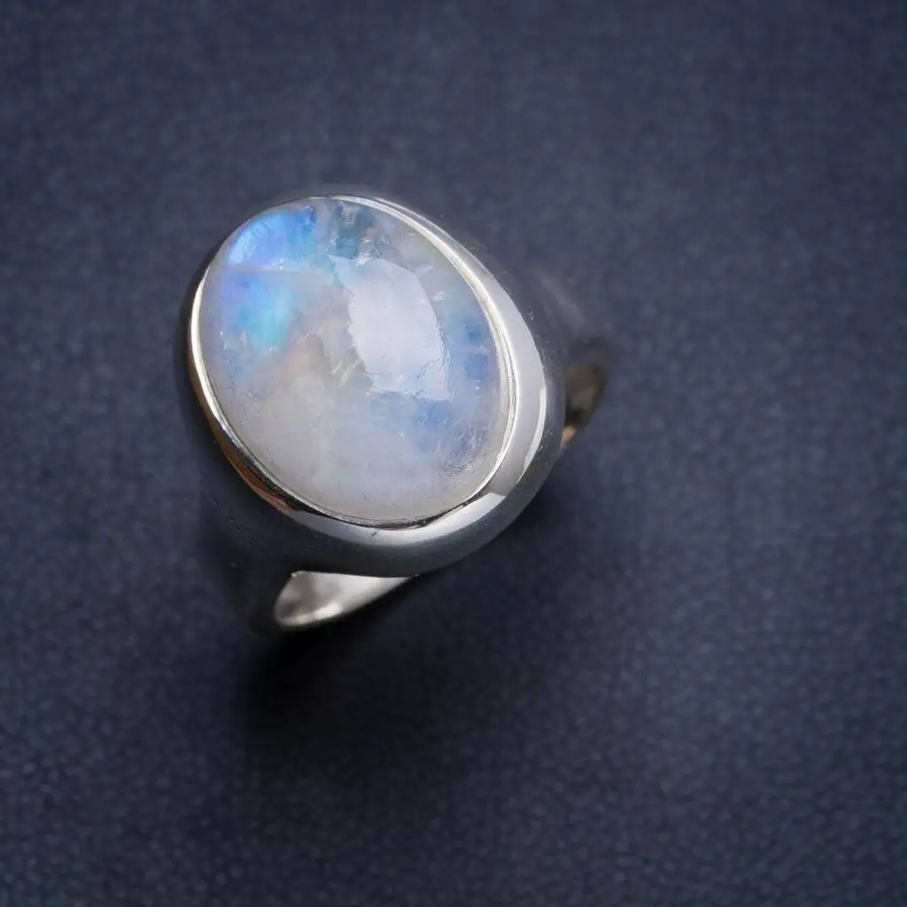 

Natural Rainbow Moonstone Handmade Unique 925 Sterling Silver Ring 7.75 Y4502