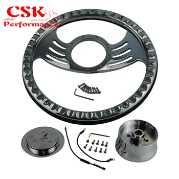 

9-Hole V-8 14" Chrome Billet Steering Wheel + Horn Button & Adapter For G M Chevy