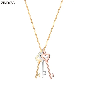 

ZINDOV Long Necklace Key Stainless Steel Women Necklaces 2017 Gold Rose Gold Pendant Jewelry Female Hot Accessory Christmas Gift