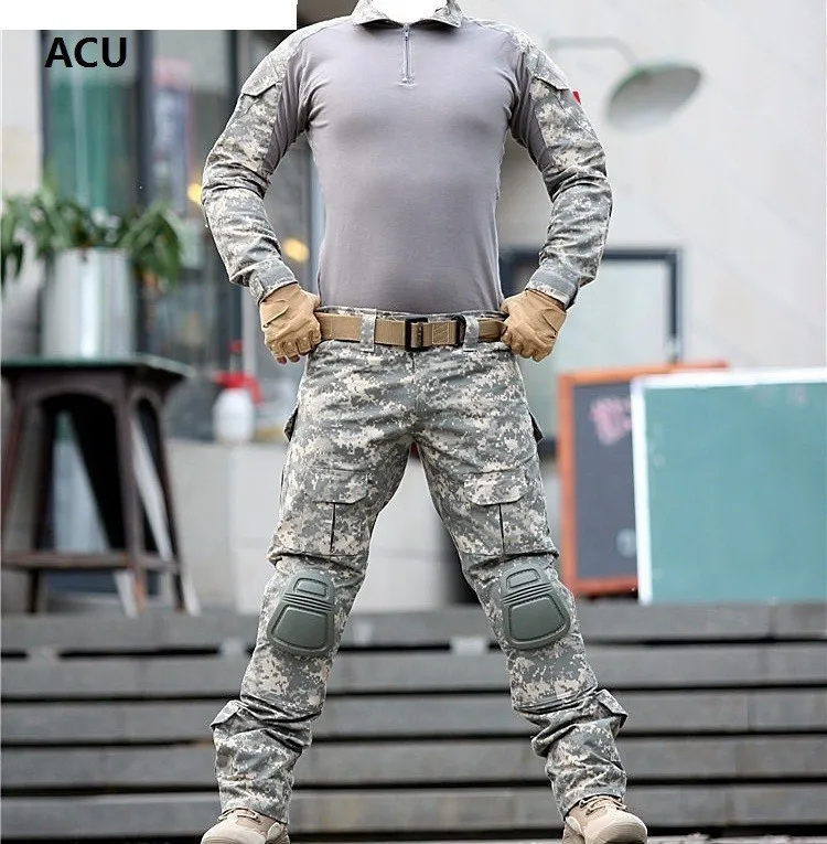 Тактический камуфляжная военная форма Одежда Костюм Для Мужчин Армия США комплексный Камуфляж для страйкбола боевая рубашка+ брюки-карго наколенники