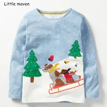 Little maven/брендовая одежда для маленьких девочек; новогодние майки; Новое поступление; осенние топы для девочек; хлопковая Футболка с принтом «Снег»; 51098