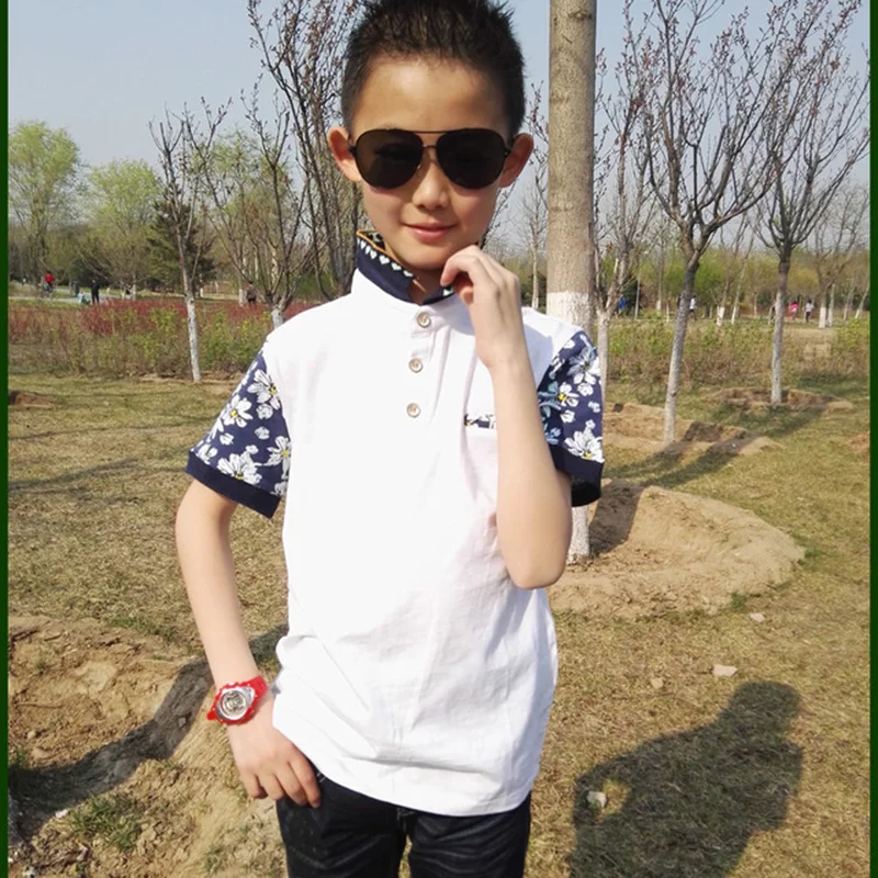

HSSCZL Boys shirts high quality Children's shirt 2019 new big boy cotton knit casual short-sleeved summer clothes casual 6-14Y