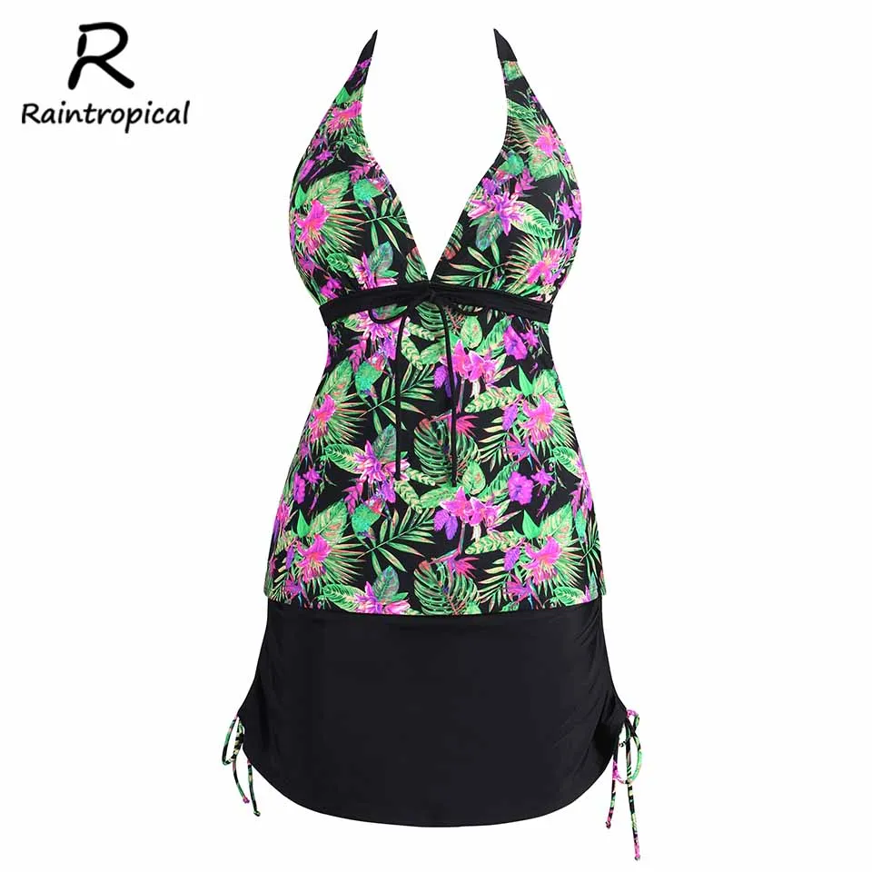 Raintropical 2019 New Sexy Women Swimsuit Plus Size Swimwear Tankini Strappy Swimwear Push Up Print Bottom Bathing Suits Bottom