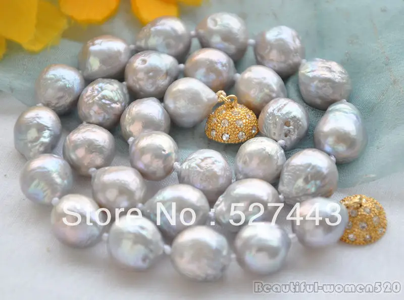 

Wholesale fast Lustre 17" 13mm GRAY almost round BAROQUE Edison PEARL NECKLACE AAA