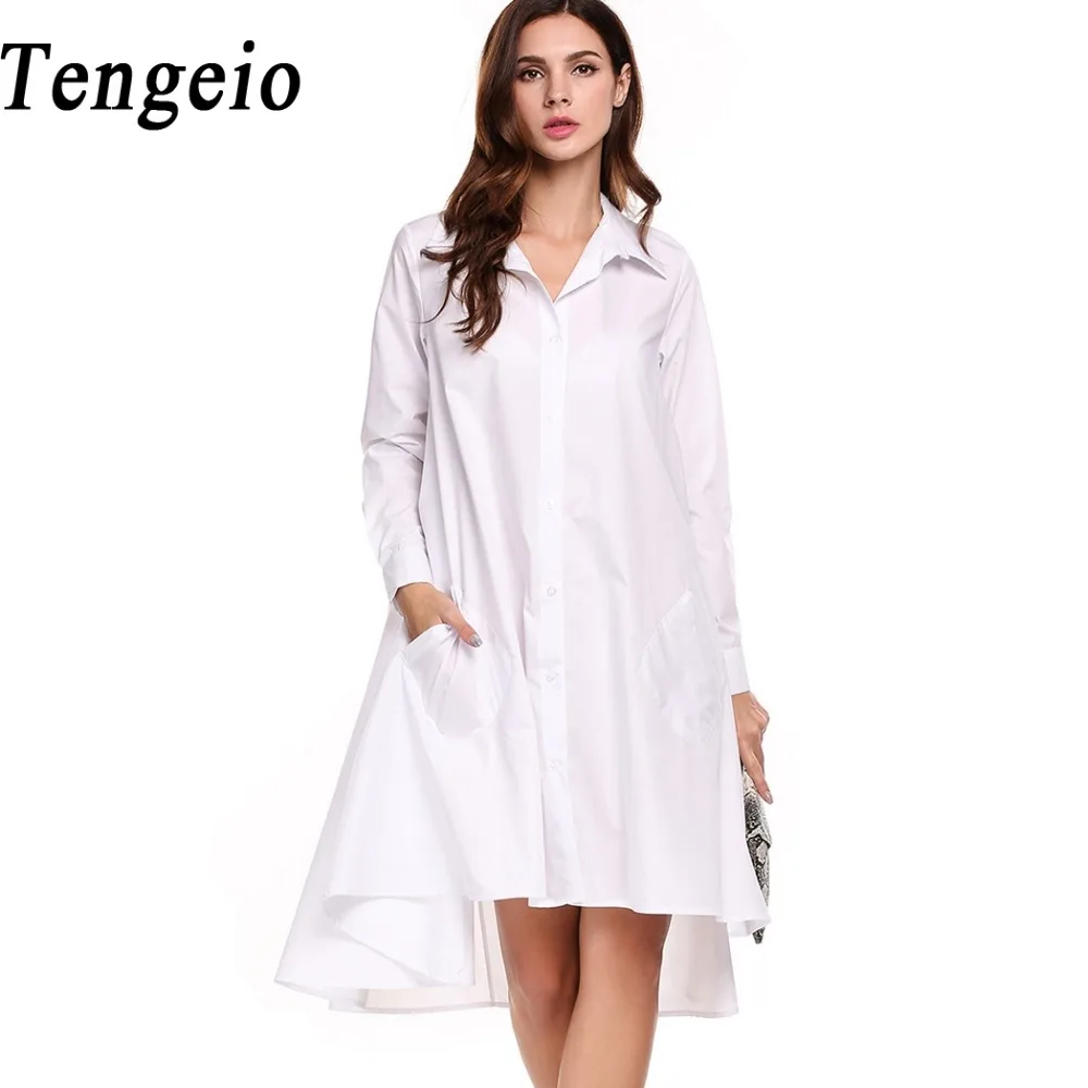 Tengeio Women Casual Boyfriend  Style Shirt  Dress  Long  