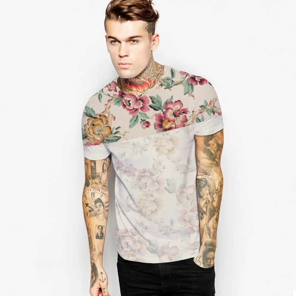 2017 Summer Men Floral T Shirt Slim Casual Digital Print O neck Short ...