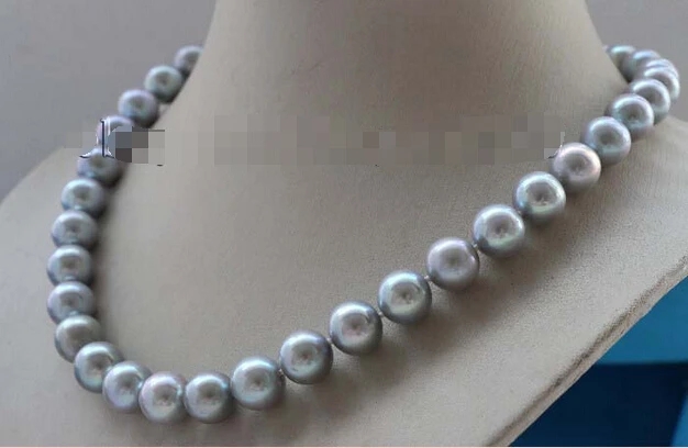 

17" Genuine Natural 12mm Gray Round Pearl Necklace 925silver clasp #f2430!