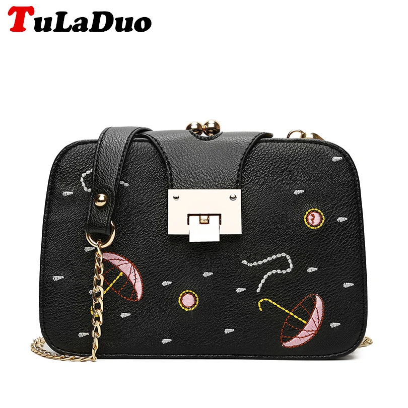 

2017 New Women Flap Bags Chains Shoulder Bag High Quality PU Leather Small Crossbody Bag Female Fashion Embroidery Flower Bag