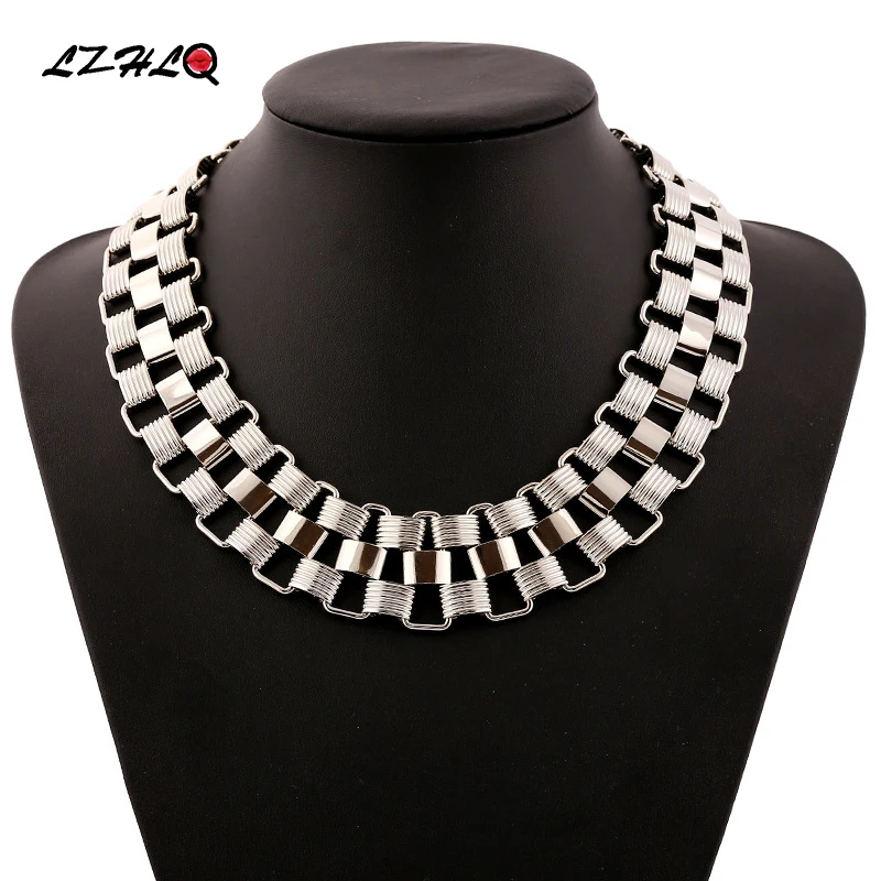 

LZHLQ Rock Street Hollow Out Big Statement Choker Necklace Vintage Punk Silver Color Personality Statement Necklaces & Pendants
