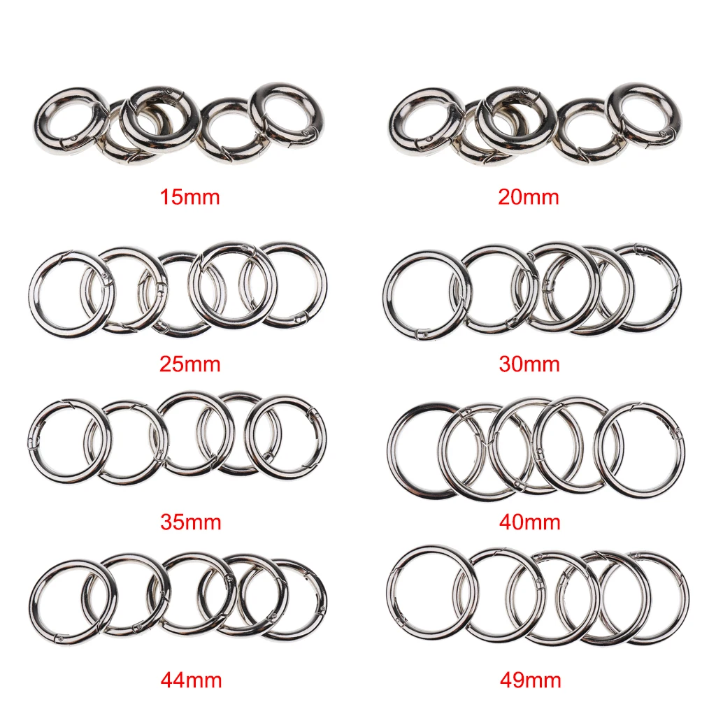 5 Pieces Metal Round Carabiner Sping Loaded Snap Clip Hooks Key Ring Backpack Bag Buckles 15mm-49mm