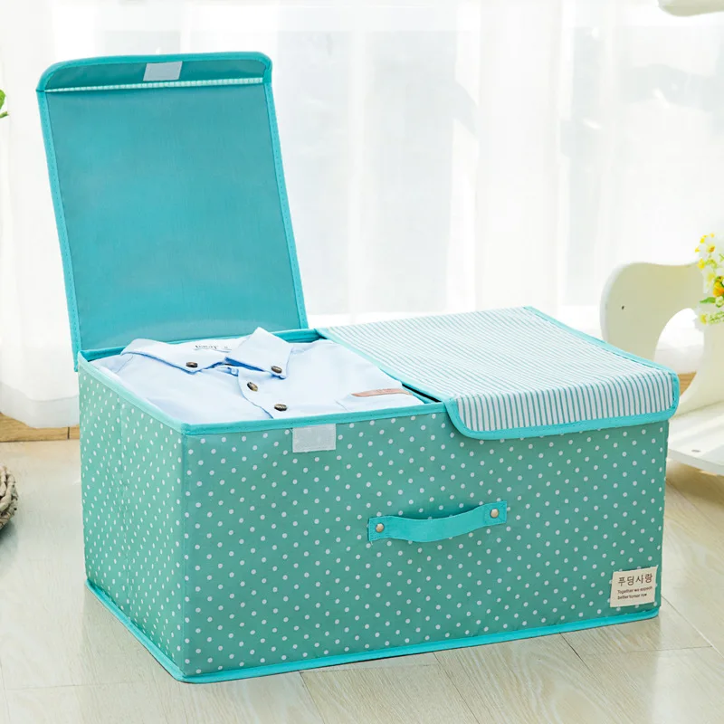 Складная коробка для хранения из хлопка и льна для одежды, ящики для одежды, игрушки, прямоугольная корзина, органайзер с крышкой, портативный Органайзер - Цвет: Green S