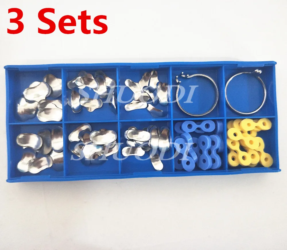 

3 Sets of 100Pcs/Set with 20 Pcs Rubber elastic wedge Dental Sectional Contoured Matrices Matrix Ring Delta Wedges