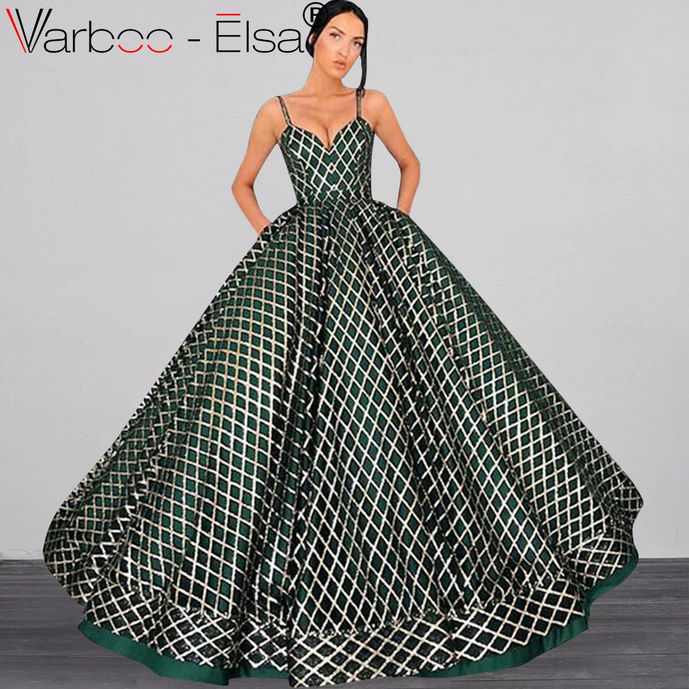 Женское вечернее платье на бретельках VARBOO_ELSA длинное блестящее бальное в