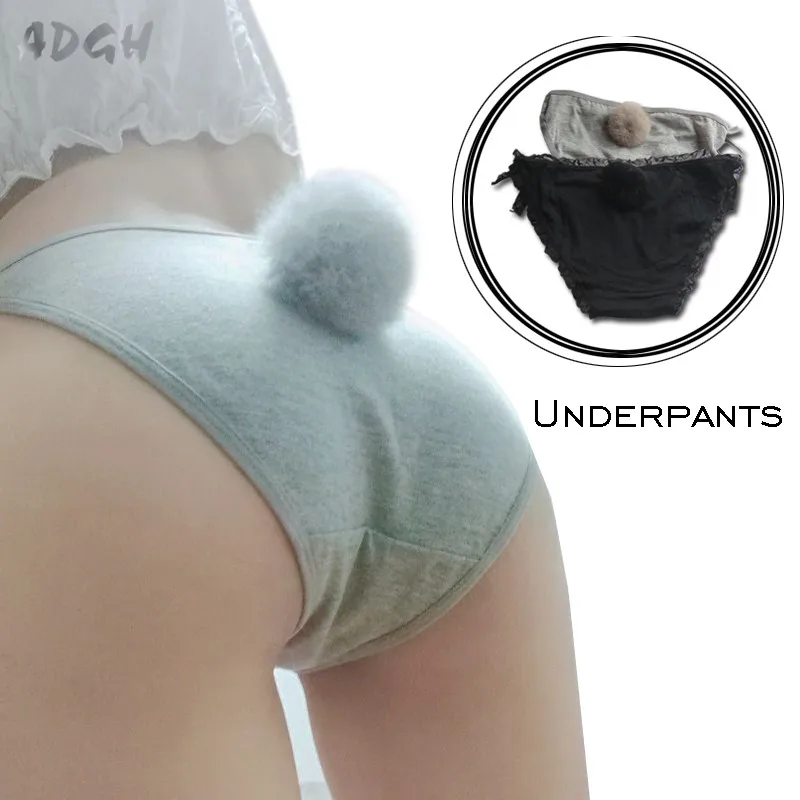 

Women Sexy Side Tie Close Panties Cute Rabbit Tail Cotton Briefs Female Underwear Seamless Lingerie Underwear Plus Size