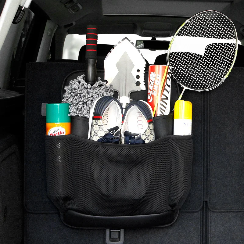 

SITAILE Seat Back Organizer Black Multi-Pocket PU leather Storage Hook-and-loop Closure Design Hanging Bag Holder Car Part