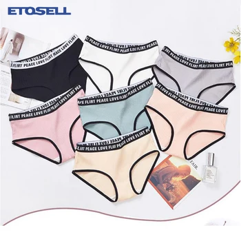 

Sexy Letter Printed Panties for Women Rib Elastic Patchwork Sexy Briefs Soft Cotton Underwear Bottom Loungewear Top Quality 2019