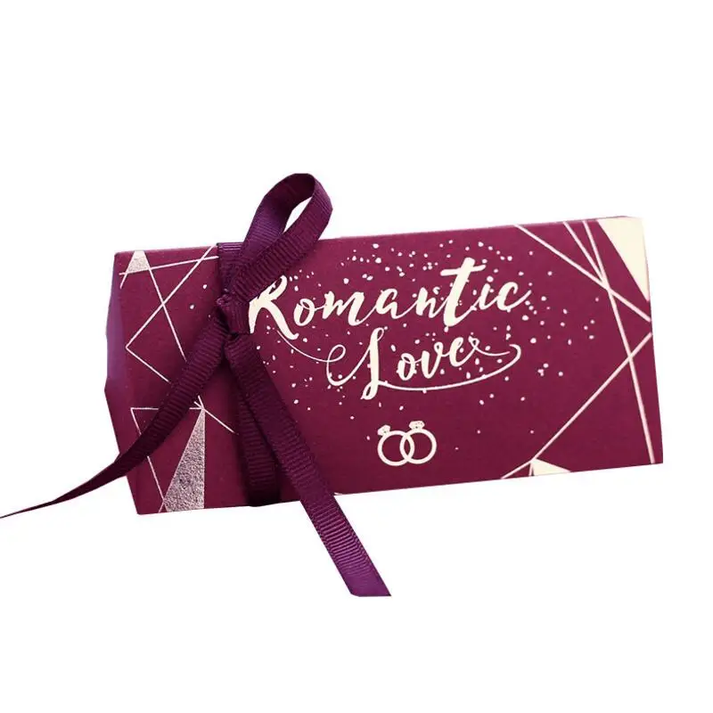 

20pcs/lot Wine Red Color Prism Shape High-grade Paper Box Bronzing Printing Elegant Wedding Candy Package Box
