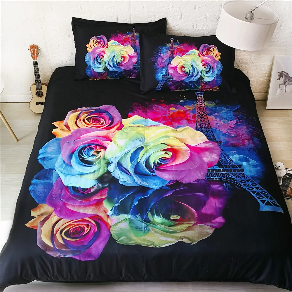3D Rose Bedclothes Bed and Bedding Set Flower Microfiber Bedding