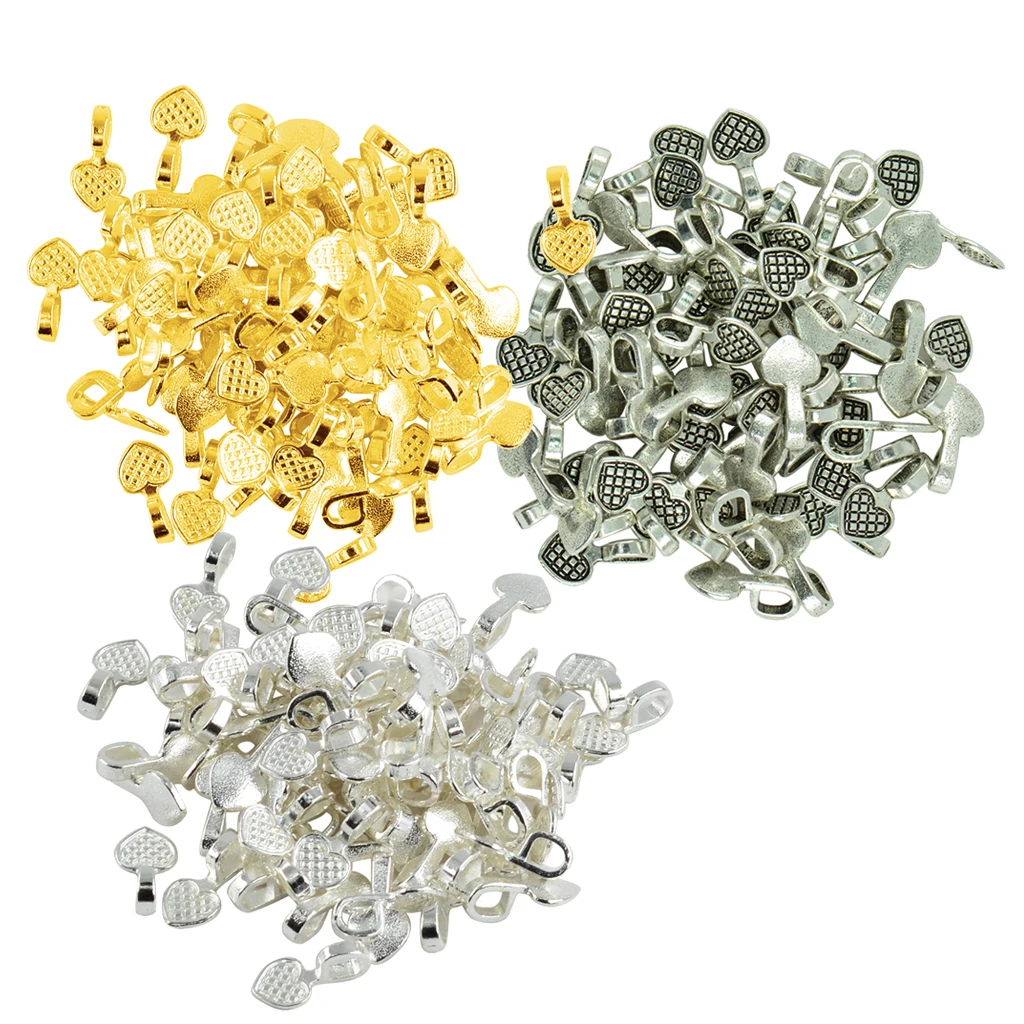 300 Pieces Wholesale Silver/Gold Heart Glue on Bails Setting For DIY