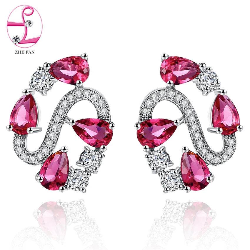 ZHE FAN Water Drop AAA Cubic Zircon Stud Earring Micro Pave S Shape