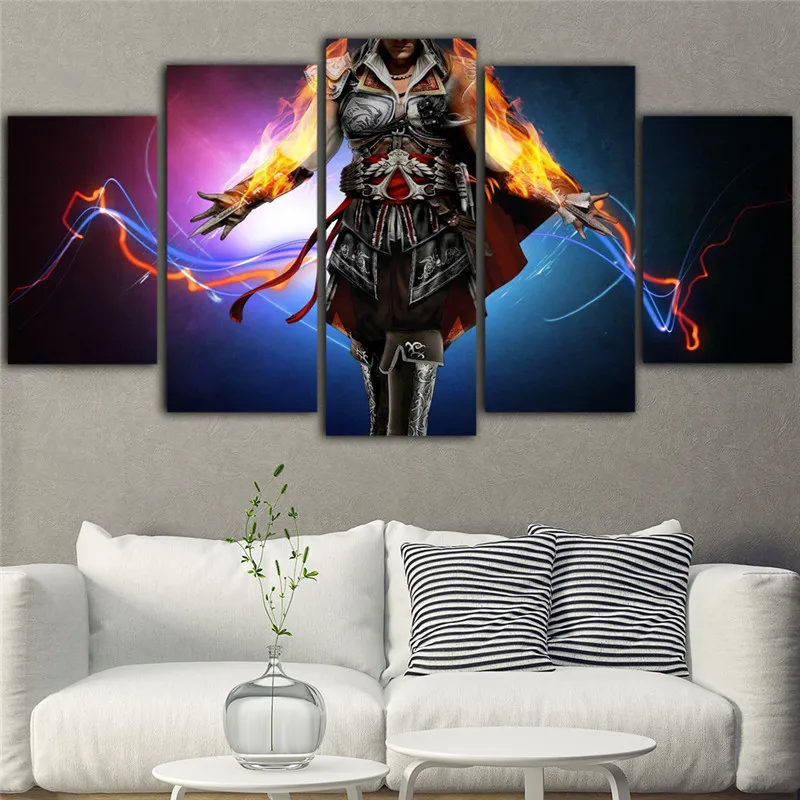 

5Pieces Wall Painting Game Canvas Poster Assassins Creed Painting Abstract Art Picture For Room Cuadros Decoracion Salon