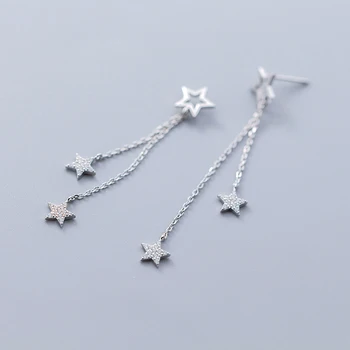 

MloveAcc 925 Sterling Silver Jewelry Star Chain Tassel Earrings for Women pendientes oorbellen