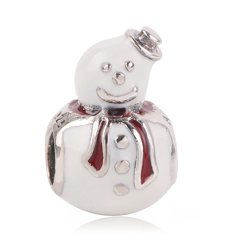 

dodocharms 925 Sterling Silver White Snowflake Winter Cute Snowman Beads Fit Pandora Charm Bracelets Women Christmas Gift