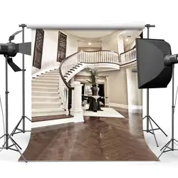 Роскошный фон дворец Sprial лестница мрачные деревянный пол Европейский Archiculture интерьер Декорации для свадебной фотосъемки