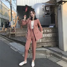 Traje de mujer Casual 2 piezas conjuntos de trajes de negocios señoras elegante sólido estilo coreano Blazer + Pantalones y Blazer + Pantalones cortos trajes DS50437(China)