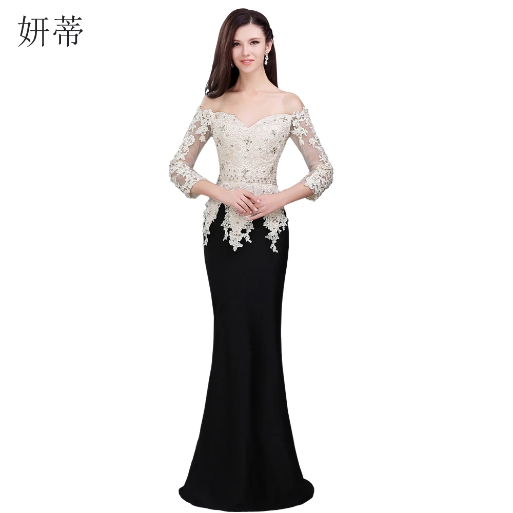 Charming Backless Beading Applique Mermaid Prom Dresses 2018 Sequined Sashes Lace Boat Neckline 3/4 Sleeve Formal Evening Dress | Свадьбы и