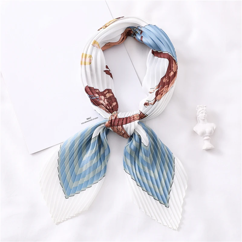 

2019 New Women Crinkle Silk Scarf Square Female Chiffon Pleated Neck Scarfs for Ladies Head Band Animal Print