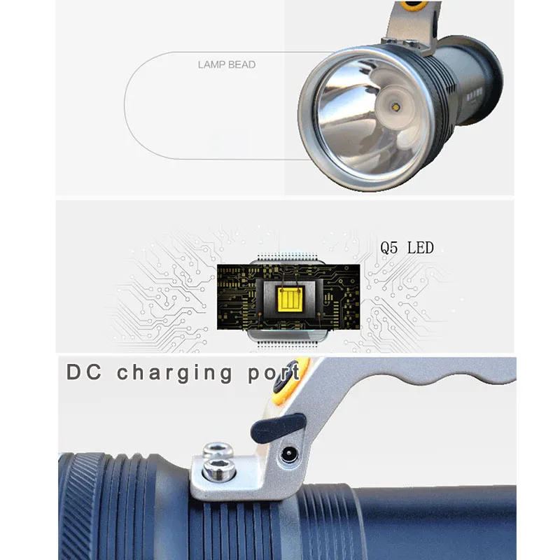 Высокая мощность Q5 T6 светодиодный поисковый фонарик перезаряжаемый ручной флэш-светильник фонарь для охоты рыбалки 18650 батарея зарядное устройство переменного тока