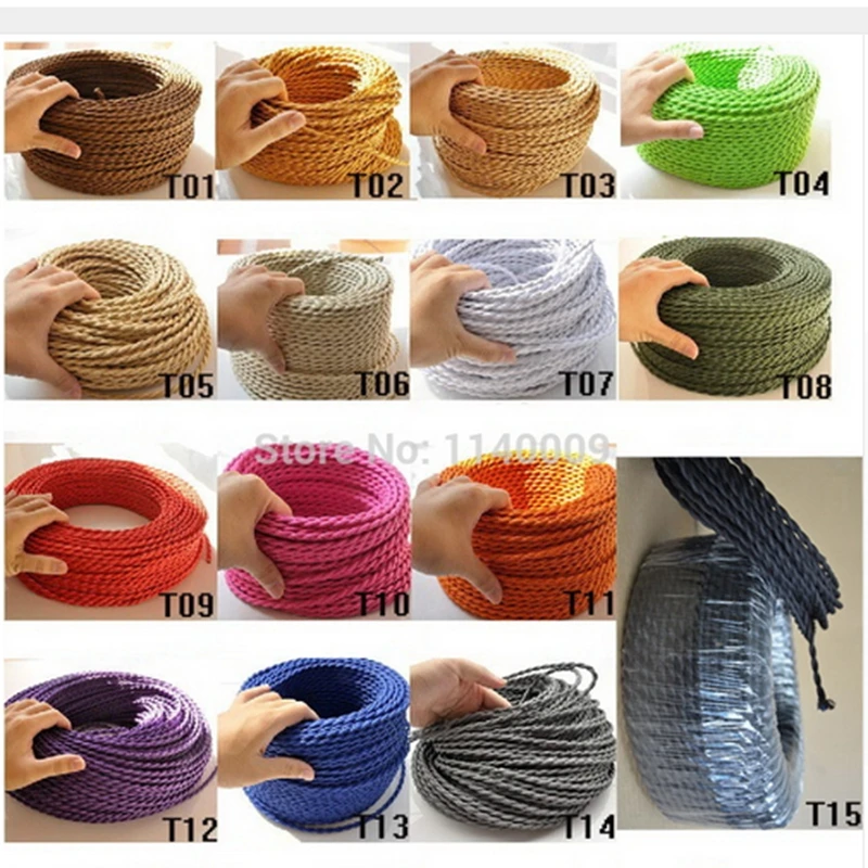 

2m,3m,5m,10m/lot 2x0.75 Twisted Cable Vintage Light Cord Braided Electrical Wire