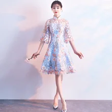 Цветочное элегантное женское вечернее платье Ципао традиционное китайское платье Сексуальное Тонкое Vestidos винтажное женское платье с воротником-стойкой Cheongsam