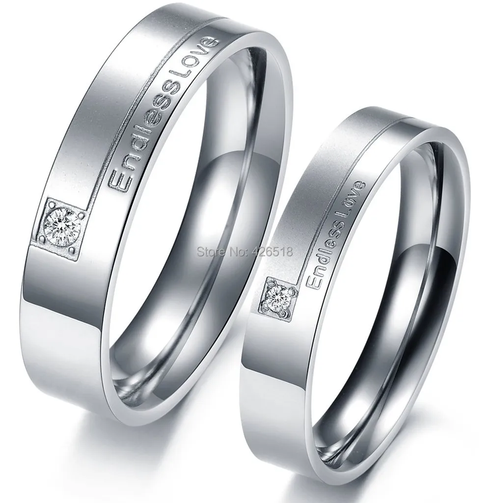White Endless Love Titanium Steel Promise Ring Couple Wedding Bands