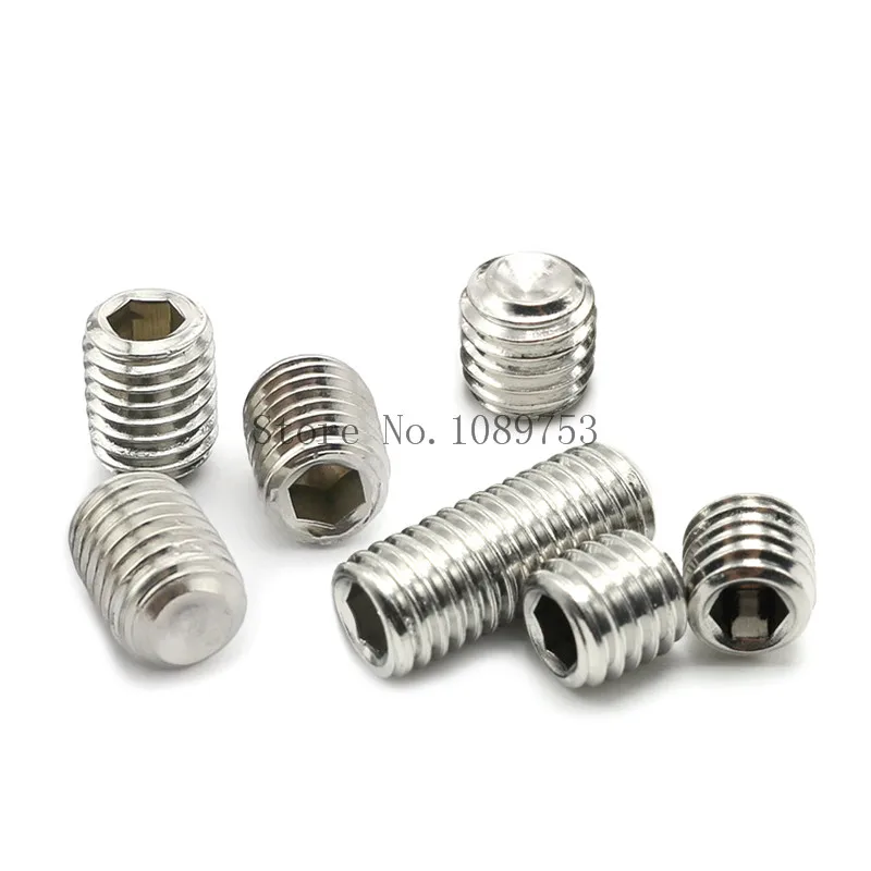 50Pcs DIN913 M2.5 M3 M4 M5 304 Stainless Steel Metric Thread Grub Screws Flat Point Hexagon Socket Set Screws Headless HW070_