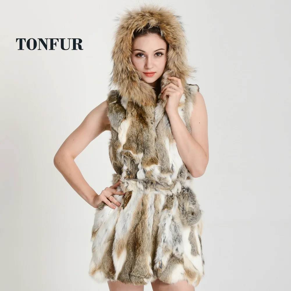 2019 Women New Fashion Real Rabbit Fur Vest Luxury genuine Raccoon Fur