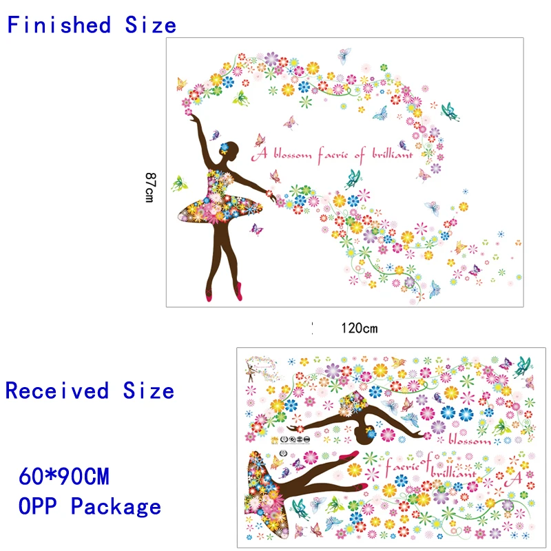 Цветочные феи балетные девушки настенные художественные наклейки креативные виниловые наклейки для детской комнаты украшение для девочек Декор для спальни рождественские подарки