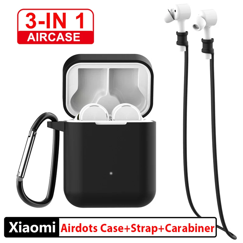 

3 IN-1 Airdots Case Lanyard Carabiner Xiaomi Airdots Pro Earphone Case Wireless Bluetooth Earphone Xiaomi Airdots Silicone Cover