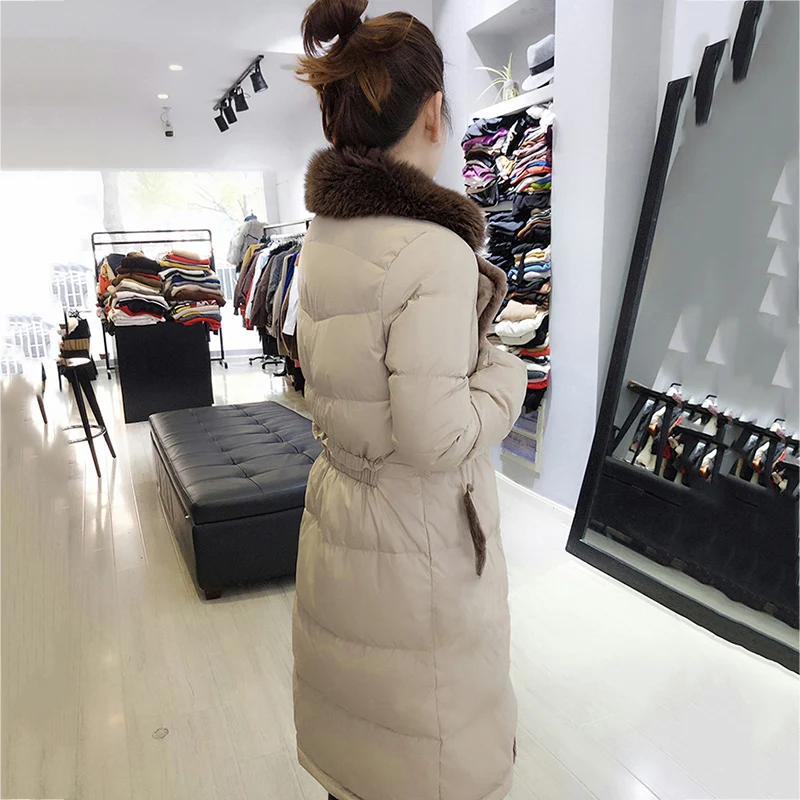 luxury 2018 New Fox Large Fur Collar Winter Jacket Women Coat Female Fashion European Style 90% White Duck Down Parka LF841