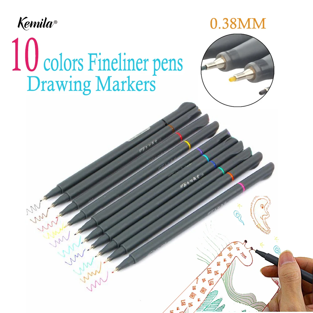 

10 colors 0.38MM Hook Fineliner Pen Fine Line Point Colored Writing Drawing Markers Pens Water Based Assorted Ink Sketch Marker