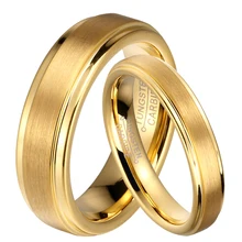 1 par de oro plateado venda de boda de carburo tungsten rings set para él y para Ella 6mm para Hombres, 4mm para Las Mujeres Acabado Cepillado