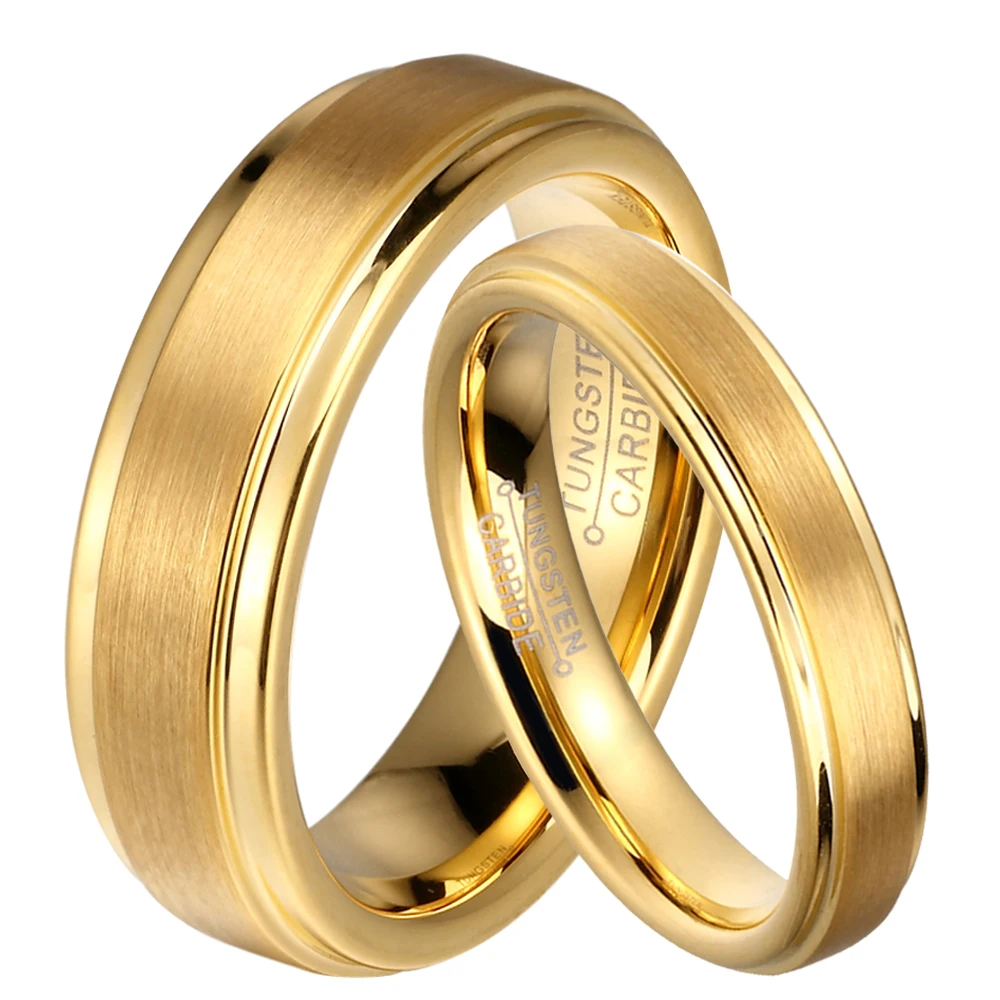soul men 1 pair gold color tungsten carbide wedding band rings set for him and her 6mm for men 4mm for women brushed finish - Wedding Ring Set For Him And Her soul men 1 pair gold color tungsten carbide wedding band rings set for him and her 6mm for men 4mm for women brushed finish - Wedding Ring Set For Him And Her