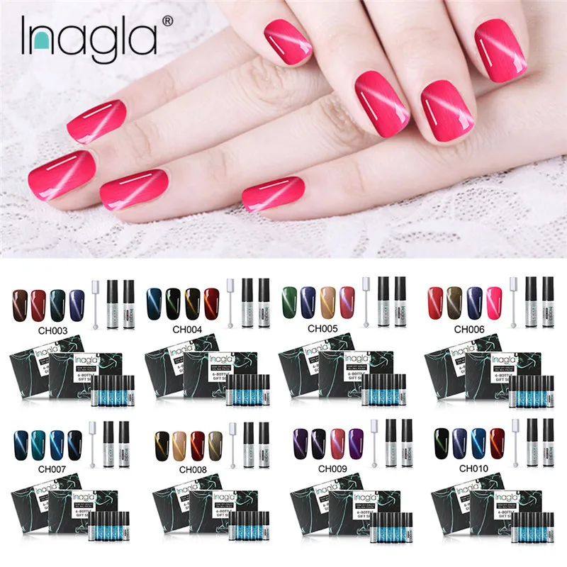 

Inagla Cat's Eye Nail Set 6pcs/set Tools For Manicure Nail Extension with Magnet Gel Nail Polish Base&Top Coat Nail UV Gel