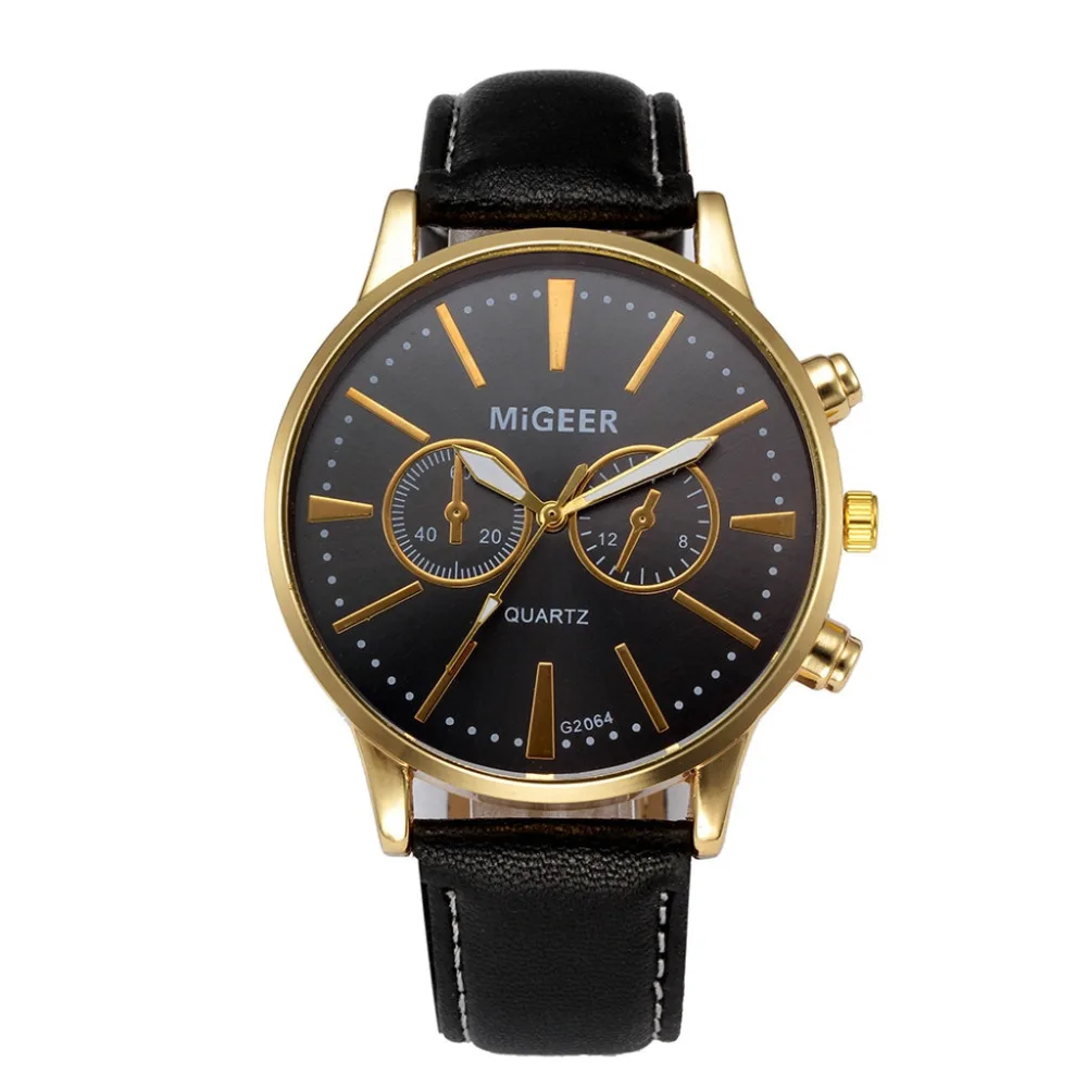 Модные Роскошные Брендовые повседневные золотые Серебристые черные часы классические новые мужские часы наручные часы кожаный ремешок