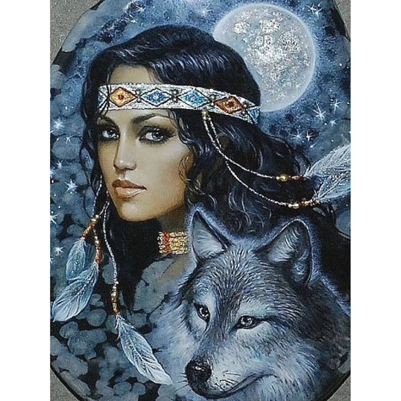 5D DIY full Square Round Drill diamond painting Cross stitch Indians & wolf Rhinestone embroidery Home Mosaic decor