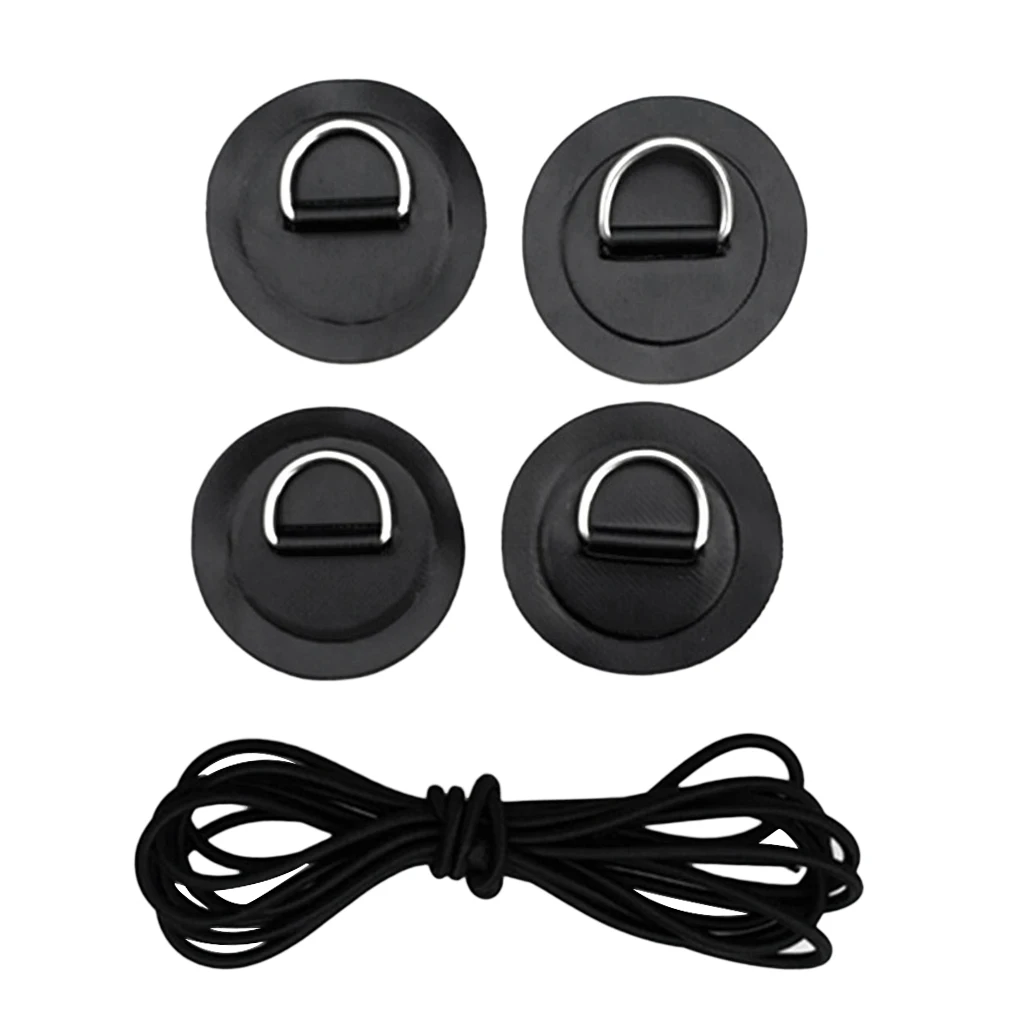 4Pcs D Ring Pad PVC Patch Boat Deck Rigging Black Elastic Bungee Rope Kit For Stand Up Paddle Board SUP Deck Attachment Tools
