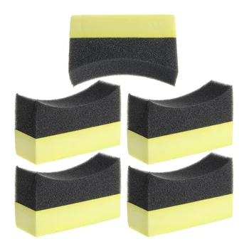

5x Professional Automotive Car Wheel Washer Tyre Tire Dressing Applicator Curved Foam Sponge Pad Black+yellow