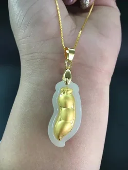 

Gold inlaid and Tian Baiyu four seasons peace bean Pendant Necklace simple style peanut Pendant